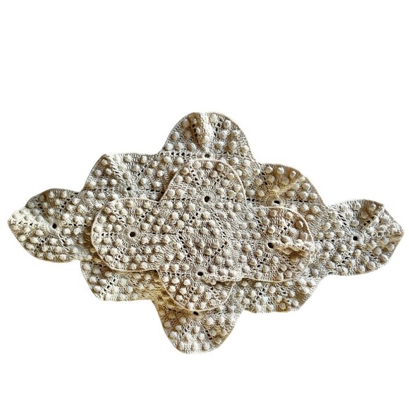 Crocheted Antimacassar Lot Of 3 White Popcorn Doilies Handmade MCM Granny Core - Picture 12 of 16